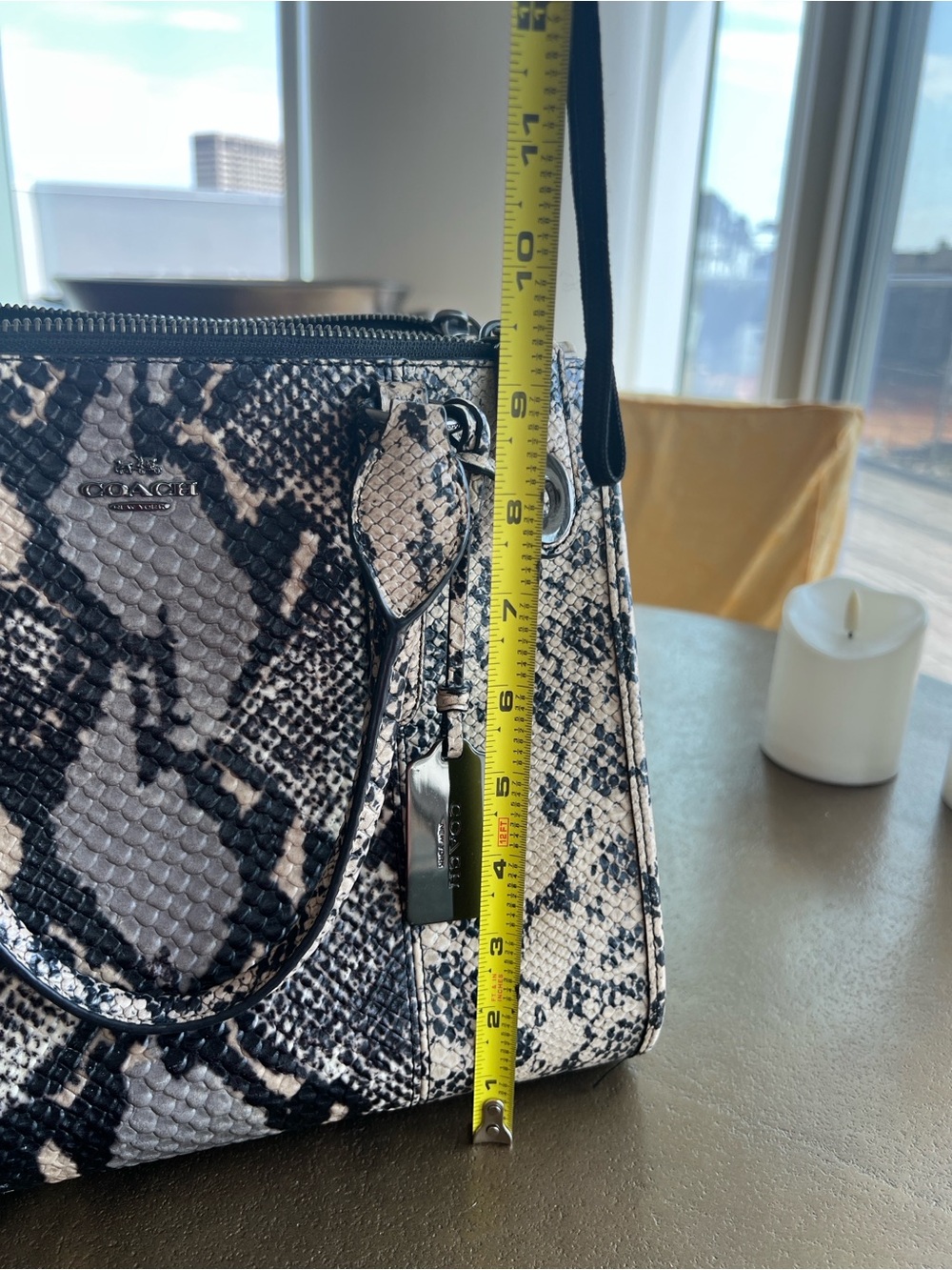 Coach Snake-Print Leather Satchel in Black and Cream - Picture 3 of 12
